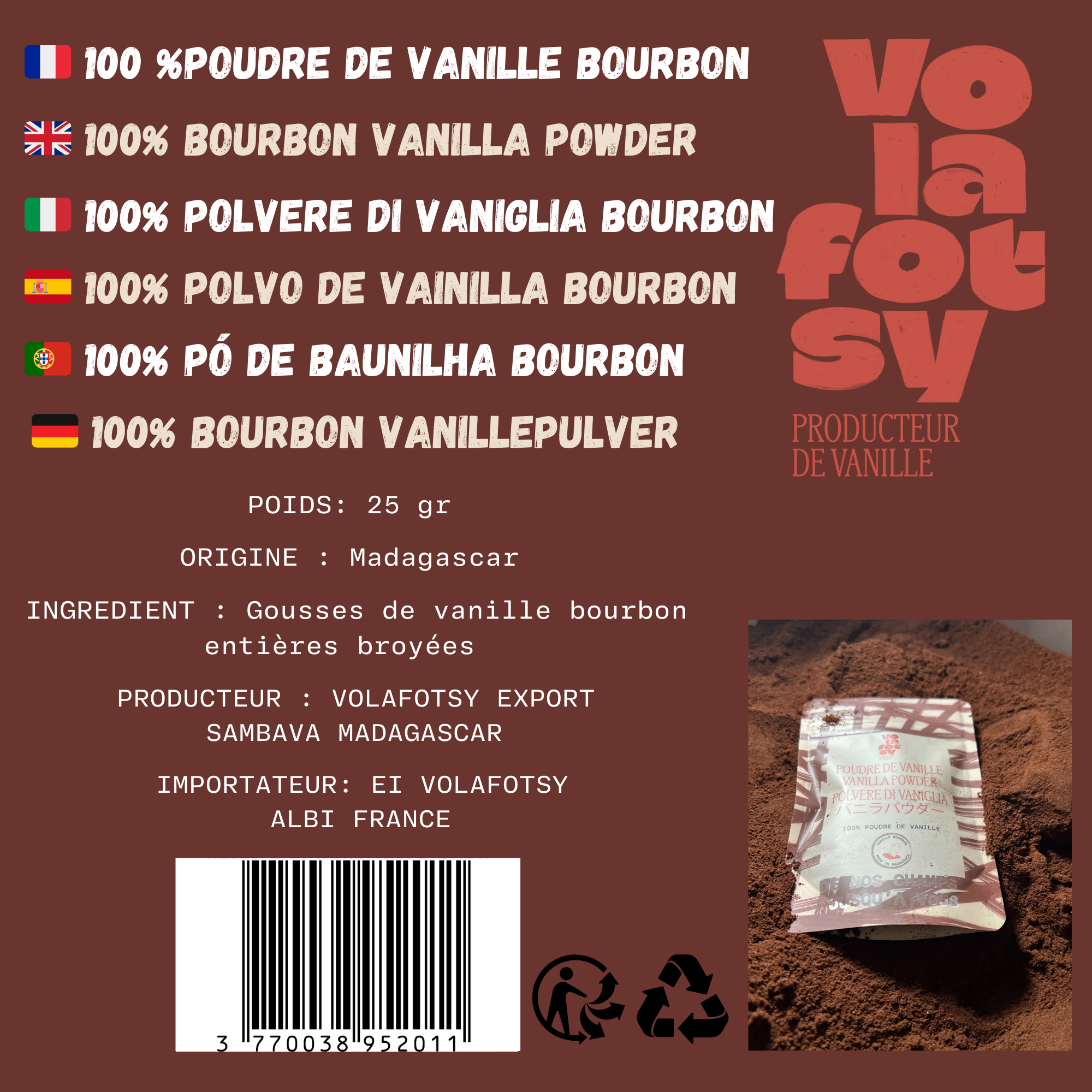 Vanille Bourbon en Poudre – 50g Authentique de Madagascar